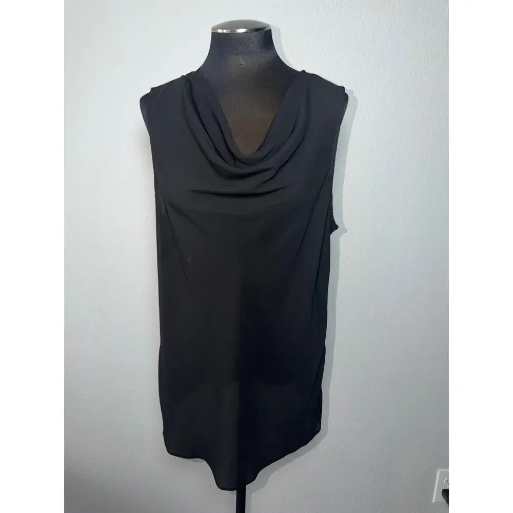 Alex & Lili Women’s Large Black Cowl Neck Sleeveless Blouse Sheer Front Large